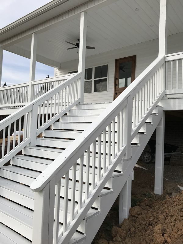 Porch stairs and railings painted white